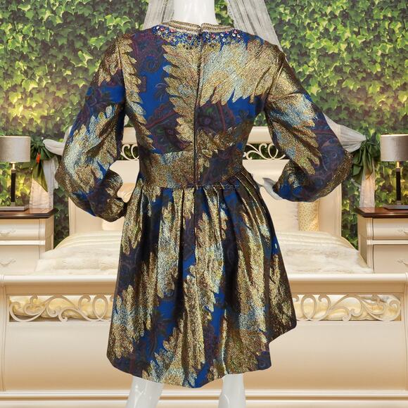 60s Vintage Pat Sandler Gold Metallic Beaded Dress M - Picture 3 of 16